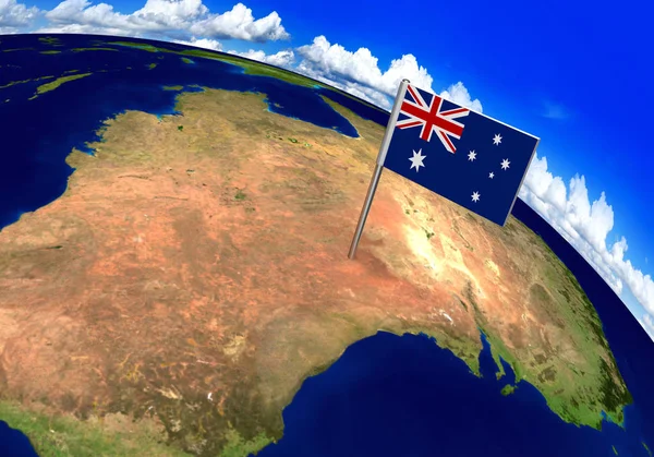 Flag marker over country of Australia on world map 3D rendering — Stock Photo, Image