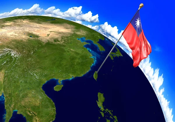 Taiwan national flag marking the country location on world map — Stock Photo, Image