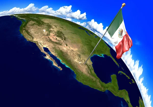 Мексиканский национальный флаг, обозначающий расположение страны на карте мира. 3D рендеринг — стоковое фото