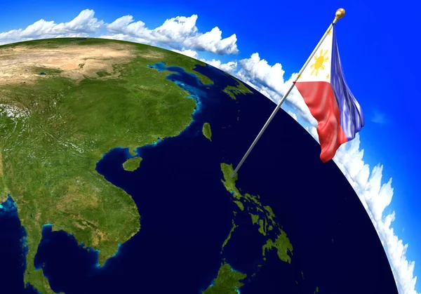 Flaga narodowa Filipiny, oznaczenie kraju lokalizacji na mapie świata. renderowania 3D — Zdjęcie stockowe