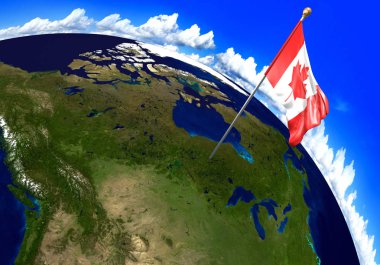 Kanada ulusal bayrak ülke konumunu dünya haritası üzerinde işaretleme. 3D render, Nasa tarafından döşenmiş bu resmin parçaları