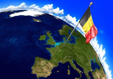 Belçika Ulusal bayrak ülke konumunu dünya haritası üzerinde işaretleme. 3D render, Nasa tarafından döşenmiş bu resmin parçaları