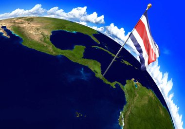 Kosta Rika ulusal bayrak ülke konumunu dünya haritası üzerinde işaretleme. 3D render, Nasa tarafından döşenmiş bu resmin parçaları