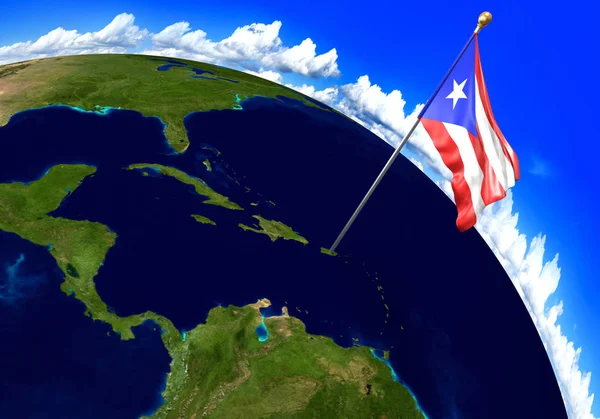 푸에르토리코 국가 깃발 국가 위치 세계 지도에 표시. 3 차원 렌더링 — 스톡 사진