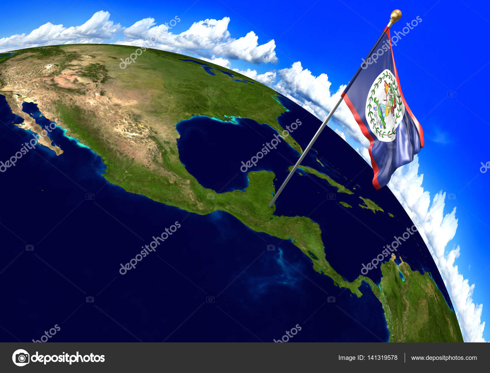 Drapeau National De Belize Indiquant Lendroit De Pays Sur