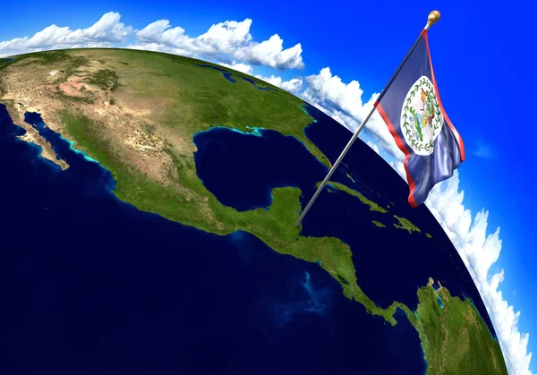 Belize national flag marking the country location on world map. 3D rendering — Stock Photo, Image