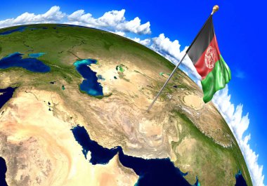 Afganistan Ulusal bayrak ülke konumunu dünya haritası üzerinde işaretleme. 3D render, Nasa tarafından döşenmiş bu resmin parçaları