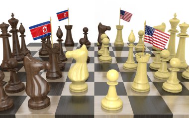 Kuzey Kore ve ABD dış politika stratejisi ve güç mücadelesi, 3d render