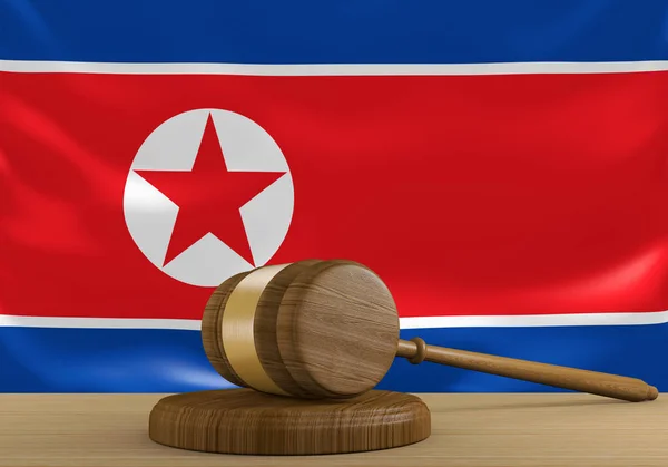 Nordkorea lag och domstol rättsväsendet med flagga, 3d-rendering — Stockfoto