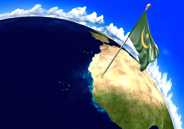 Mauritánie státní vlajka označení země umístění na mapě světa — Stock fotografie