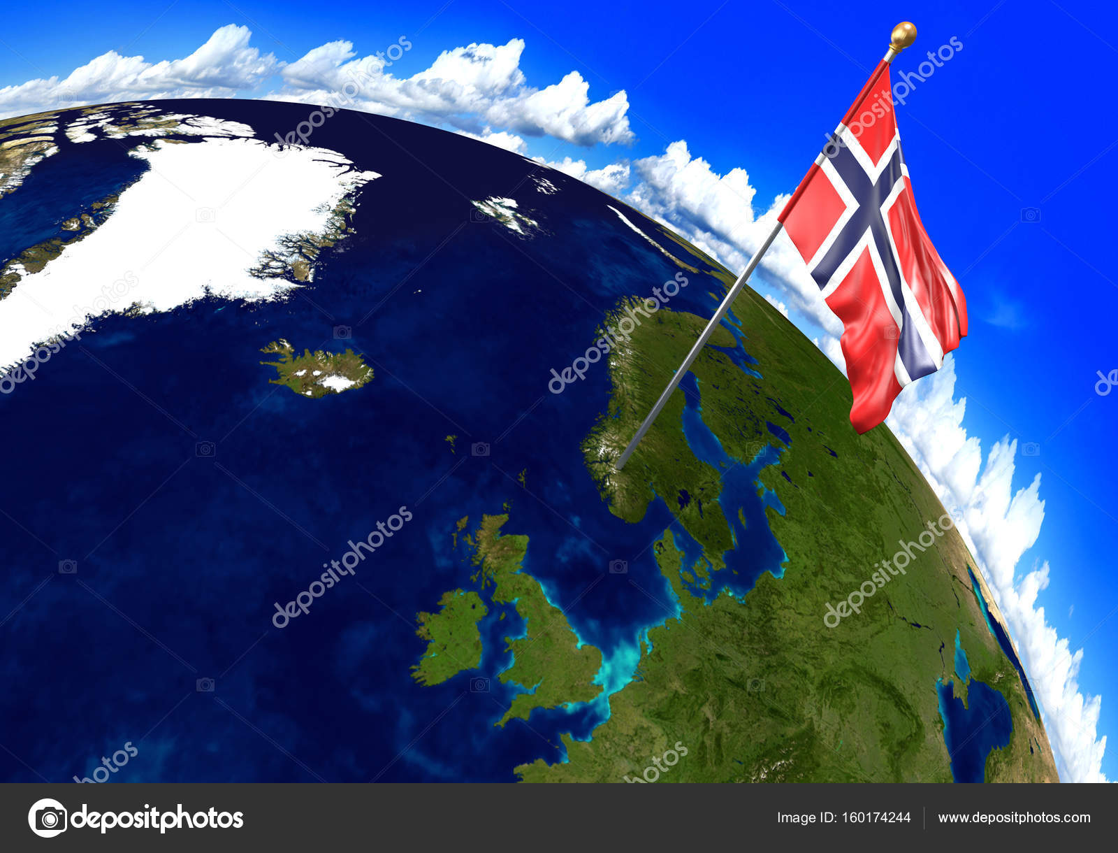 Norway National Flag Marking The Country Location On World Map 3d Rendering Parts Of This Image Furnished By Nasa Stock Photo By C Kagenmi