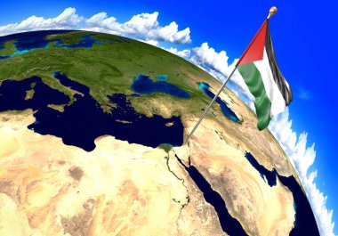 Palestine ulusal bayrak dünya haritası üzerindeki bölge konumları işaretleme