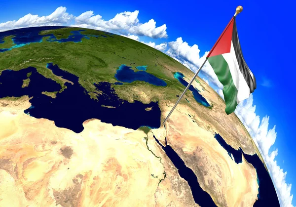 Nationale vlag Palestina markering van de locatie van de regio op de kaart van de wereld — Stockfoto