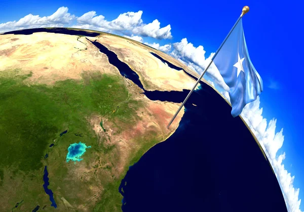 Somalia bandera nacional que marca la ubicación del país en el mapa del mundo — Foto de Stock