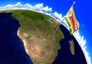 Zimbabve Ulusal bayrak dünya haritası üzerinde ülke konumunu işaretleme