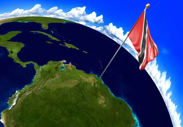 Trinidad and Tobago national flag marking the country location on world map — Stock Photo, Image