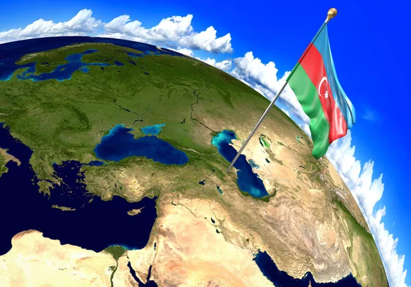 Vlag van Azerbeidzjan markering van de land-locatie op de wereldkaart — Stockfoto