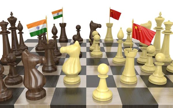 India y China estrategia de política exterior y lucha de poder, representación 3D — Foto de Stock