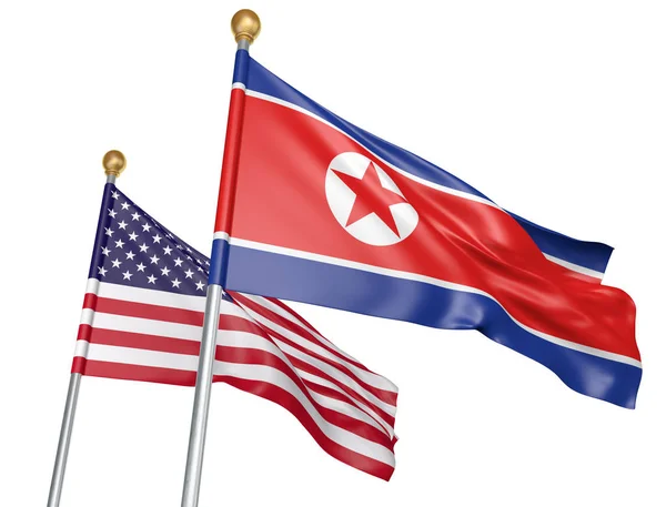 Noord-Korea en Verenigde Staten vlag samen voor belangrijke diplomatieke onderhandelingen, 3D-rendering — Stockfoto