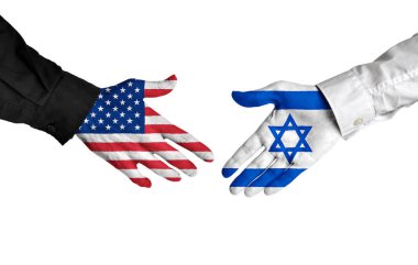 Amerika Birleşik Devletleri ve İsrail liderleri bir anlaşma üzerinde anlaşmaya tokalaşırken