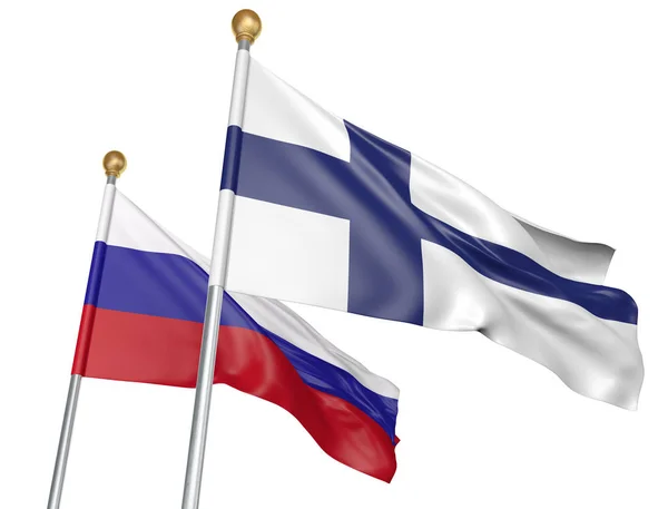 Finlandia dan Rusia bendera terbang bersama-sama untuk pembicaraan diplomatik penting, render 3D — Stok Foto