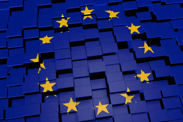 Фон флага Европейского Союза, сформированный из цифровой мозаики, 3D рендеринг — стоковое фото