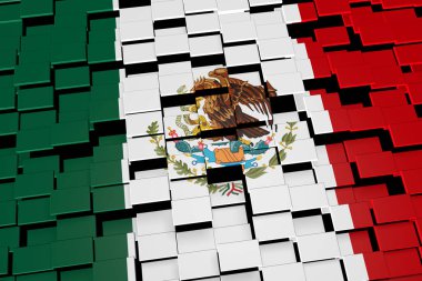 Meksika bayrağı arka plan dijital mozaik karolar, 3d render kurdu