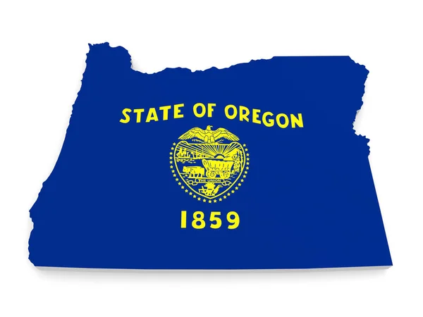 Mapa de frontera geográfica y bandera del estado de Oregon aislados sobre un fondo blanco, representación 3D — Foto de Stock