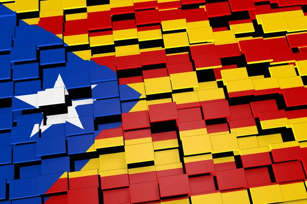 Catalonia niezależności flaga podłoże zbudowane z mozaiką na cyfrowy w renderingu 3d, — Zdjęcie stockowe