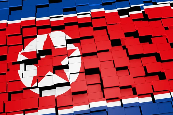 Korea Północna flaga podłoże zbudowane z mozaiką na cyfrowy w renderingu 3d, — Zdjęcie stockowe