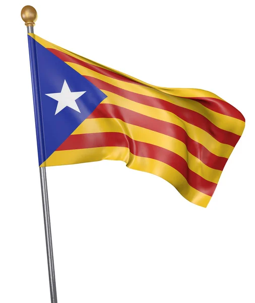 Unabhängigkeitsfahne für Katalonien isoliert auf weißem Hintergrund, 3D-Darstellung — Stockfoto