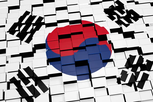 South Korea flag background formed from digital mosaic tiles, 3D rendering