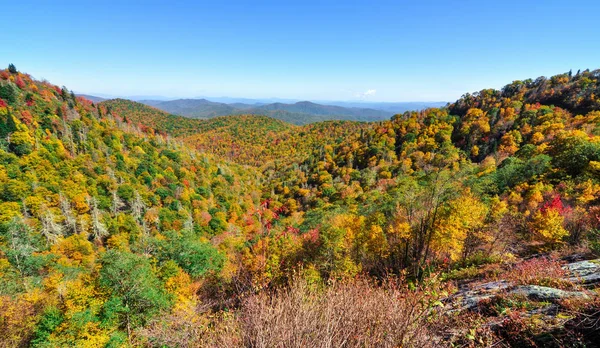 Jesienna panorama w East Fork wychodzą na Blue Ridge Parkway podczas upadku w Appalachów — Zdjęcie stockowe