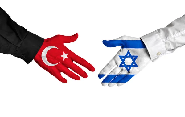 Türkiye ve İsrail diplomatlar için politik ilişkiler tokalaşırken — Stok fotoğraf