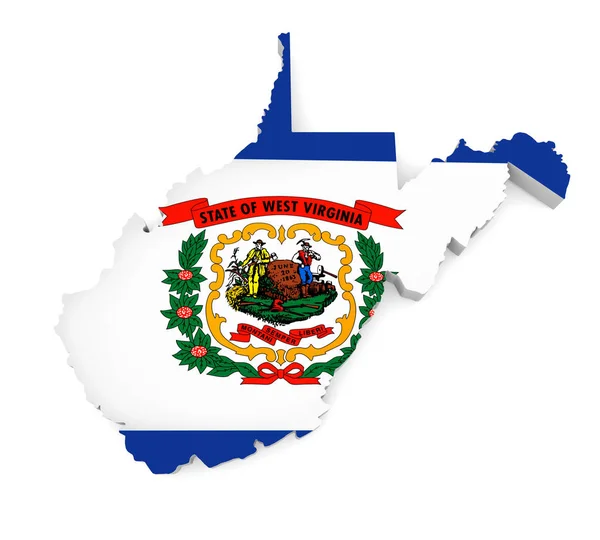 Geografische grens kaart en vlag van West Virginia staat geïsoleerd op een witte achtergrond, 3D-rendering — Stockfoto