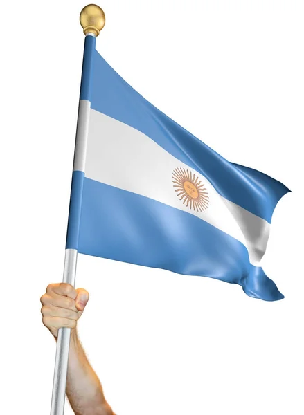 Hand Hält Die Flagge Argentiniens Isoliert Auf Weißem Hintergrund Darstellung — Stockfoto