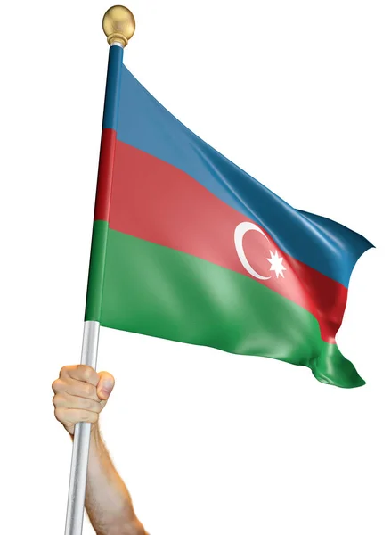 Handen Håller Flaggan För Azerbajdzjan Isolerad Vit Bakgrund Rendering — Stockfoto