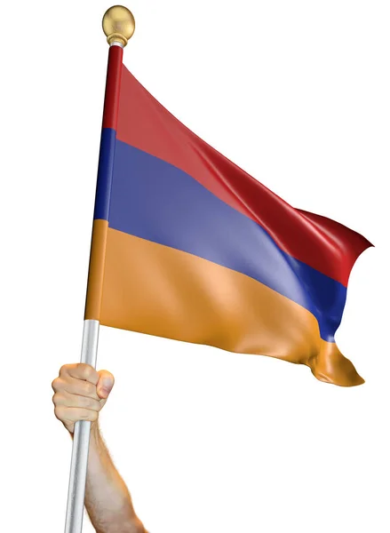 Handen Håller Flaggan För Armenien Isolerad Vit Bakgrund Rendering — Stockfoto