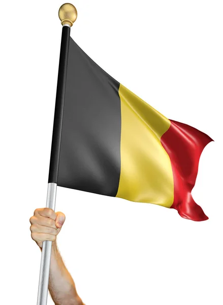 Handen Håller Flaggan Belgien Isolerad Vit Bakgrund Rendering — Stockfoto