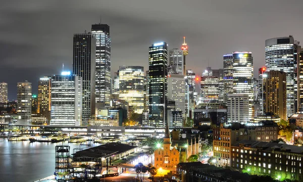 Bländande Natt Stadsbilden Utsikt Över Sydney Central Business District Skyline — Stockfoto