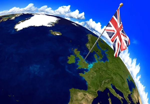 Bandera Nacional Del Reino Unido Que Marca La Ubicacion Del Pais En El Mapa Mundial Renderizado 3d Viaje Aduanas Stock Photo 136883630