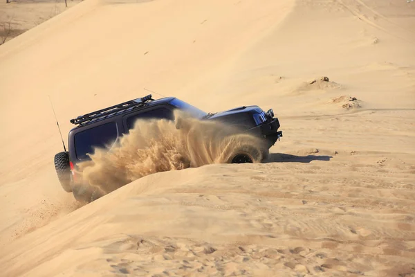 Egy SUV vezetett a sivatagban.. — Stock Fotó