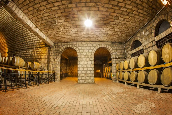 Wijnkelder met houten vaten — Stockfoto