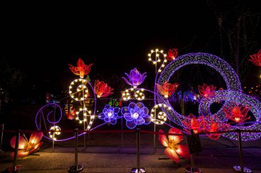 Akşamları Çin fenerleri, çiçeklerin şekli..