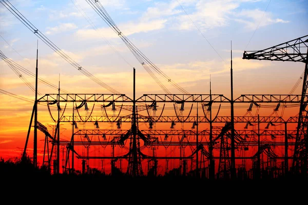The power supply facilities of contour in the evening — Stock Photo, Image