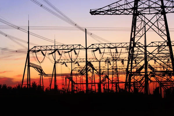 The power supply facilities of contour in the evening — Stock Photo, Image