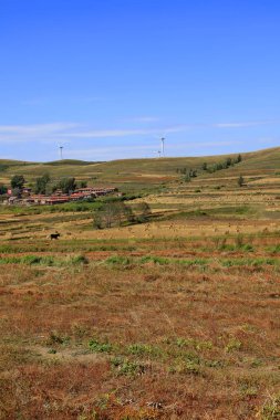 Sonbahar terasları ve rüzgar türbinleri