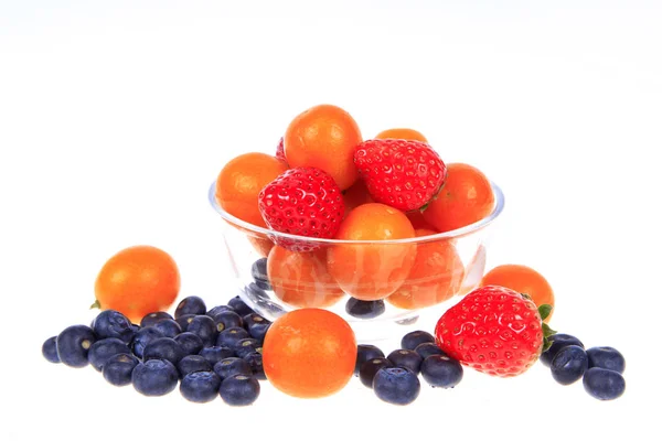 Blueberry kiwi strawberries and oranges — ストック写真