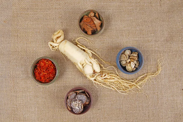 Traditional Chinese medicine (TCM) and ginseng, close-up