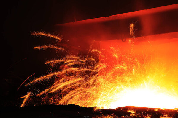 Steelmaking workshop ,sparks fly, very beautiful
